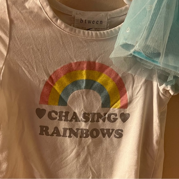 Girls white T-Shirt with rainbow and blue tutu skirt 3T - Picture 2 of 3